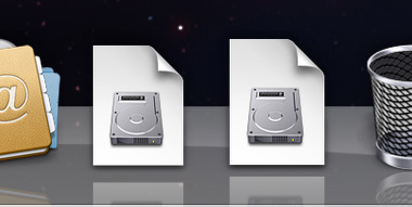 The Downloads folder and a docked disk image are virtually indistinguishable